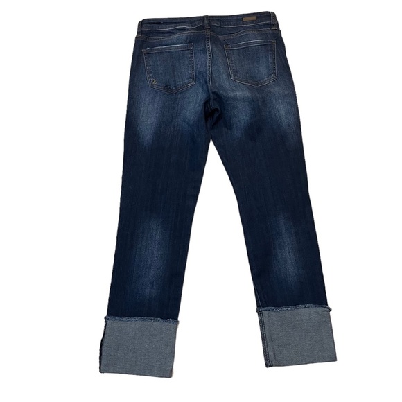 Kut from the Kloth Dark Wash Straight Leg Cuffed Hem Cropped Jeans Sz 6 - Picture 3 of 10